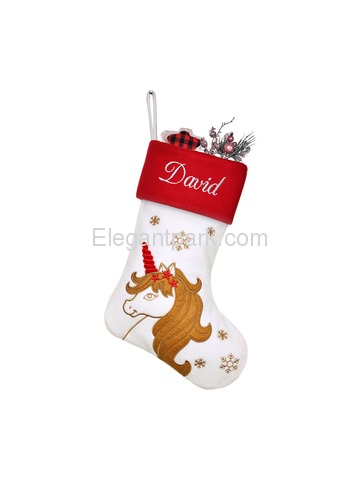 ElegantPark White Christmas Stockings Set of 6 Snowman Santa Deer Penguin Unicorn Angel Red Border