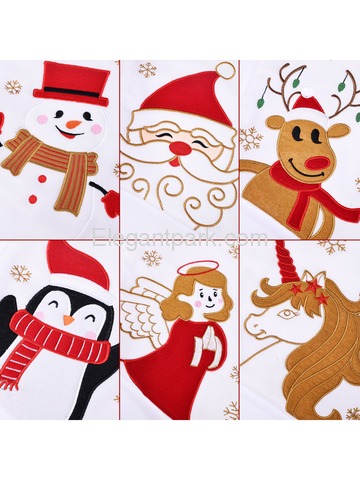 ElegantPark White Christmas Stockings Set of 6 Snowman Santa Deer Penguin Unicorn Angel Red Border