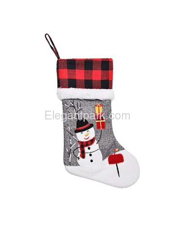 ElegantPark Grey Christmas Stockings Set of 6 Burlap Applique Snowman Santa Deer Penguin Tree Bear