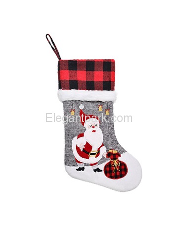 ElegantPark Grey Christmas Stockings Set of 6 Burlap Applique Snowman Santa Deer Penguin Tree Bear