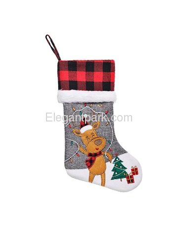 ElegantPark Grey Christmas Stockings Set of 6 Burlap Applique Snowman Santa Deer Penguin Tree Bear