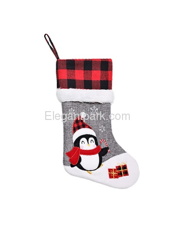 ElegantPark Grey Christmas Stockings Set of 6 Burlap Applique Snowman Santa Deer Penguin Tree Bear