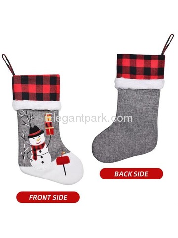 ElegantPark Grey Christmas Stockings Set of 6 Burlap Applique Snowman Santa Deer Penguin Tree Bear