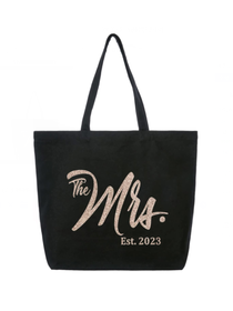 ElegantPark The Mrs EST 2020 Jumbo Wedding Bride Tote Bridal Shower Gift Shoulder Bag Black with Ch