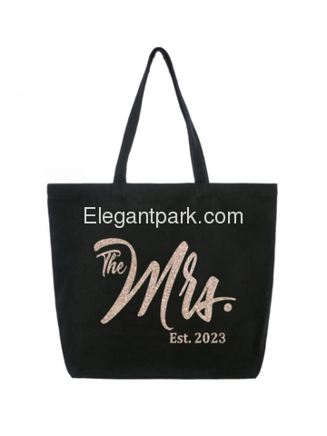 ElegantPark The Mrs EST 2020 Jumbo Wedding Bride Tote Bridal Shower Gift Shoulder Bag Black with Ch