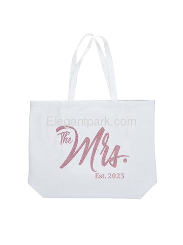 ElegantPark The Mrs EST 2023 Jumbo Wedding Bride Tote Bridal Shower Gift White Shoulder Bag with Ro