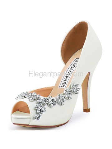 ElegantPark Women Peep Toe Rhinestones High Heel Satin Wedding Bridal Pumps (HP1560IAC)