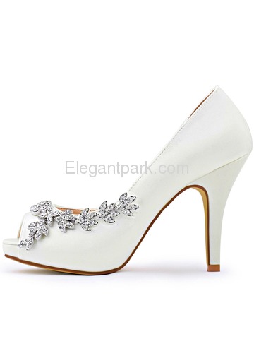 ElegantPark Women Peep Toe Rhinestones High Heel Satin Wedding Bridal Pumps (HP1560IAC)