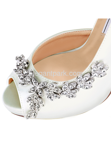 ElegantPark Women Peep Toe Rhinestones High Heel Satin Wedding Bridal Pumps (HP1560IAC)