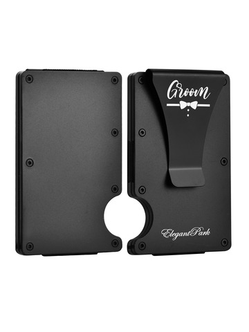 ElegantPark Engraved Groom Gifts Black Metal Aluminum AlloyWallet for Men Minimalist Slim Wallet for Men