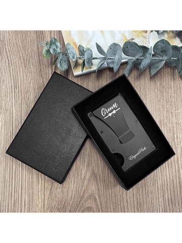ElegantPark Engraved Groom Gifts Black Metal Aluminum AlloyWallet for Men Minimalist Slim Wallet for Men